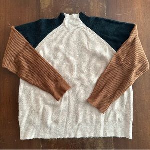 Colorblock plush sweater mock neck